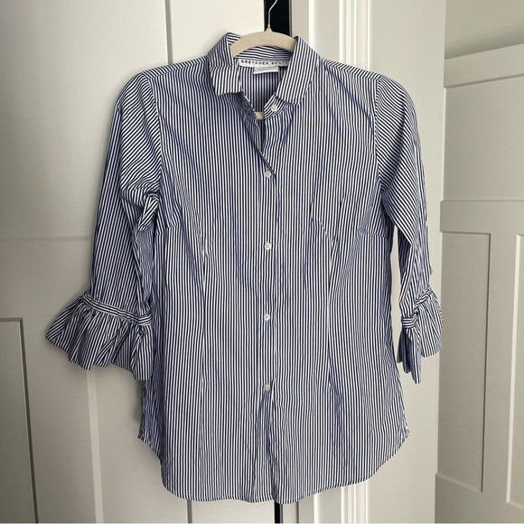 Gretchen Scott Button Down Blue White Stripe Priss Blouse - Picture 2 of 5